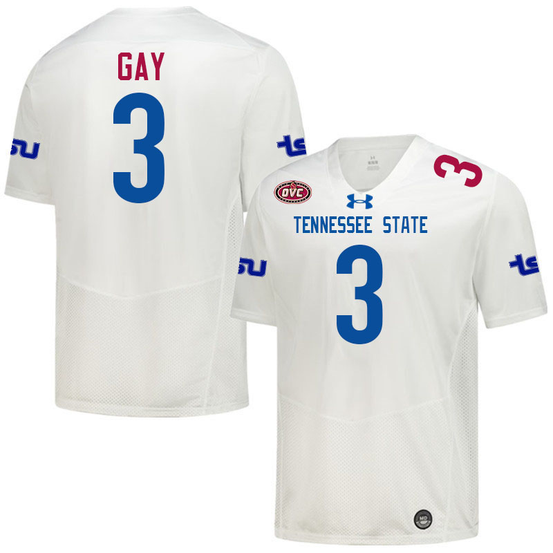 Tennessee State Tigers #3 Micah Gay College Football Jerseys,Uniforms-White